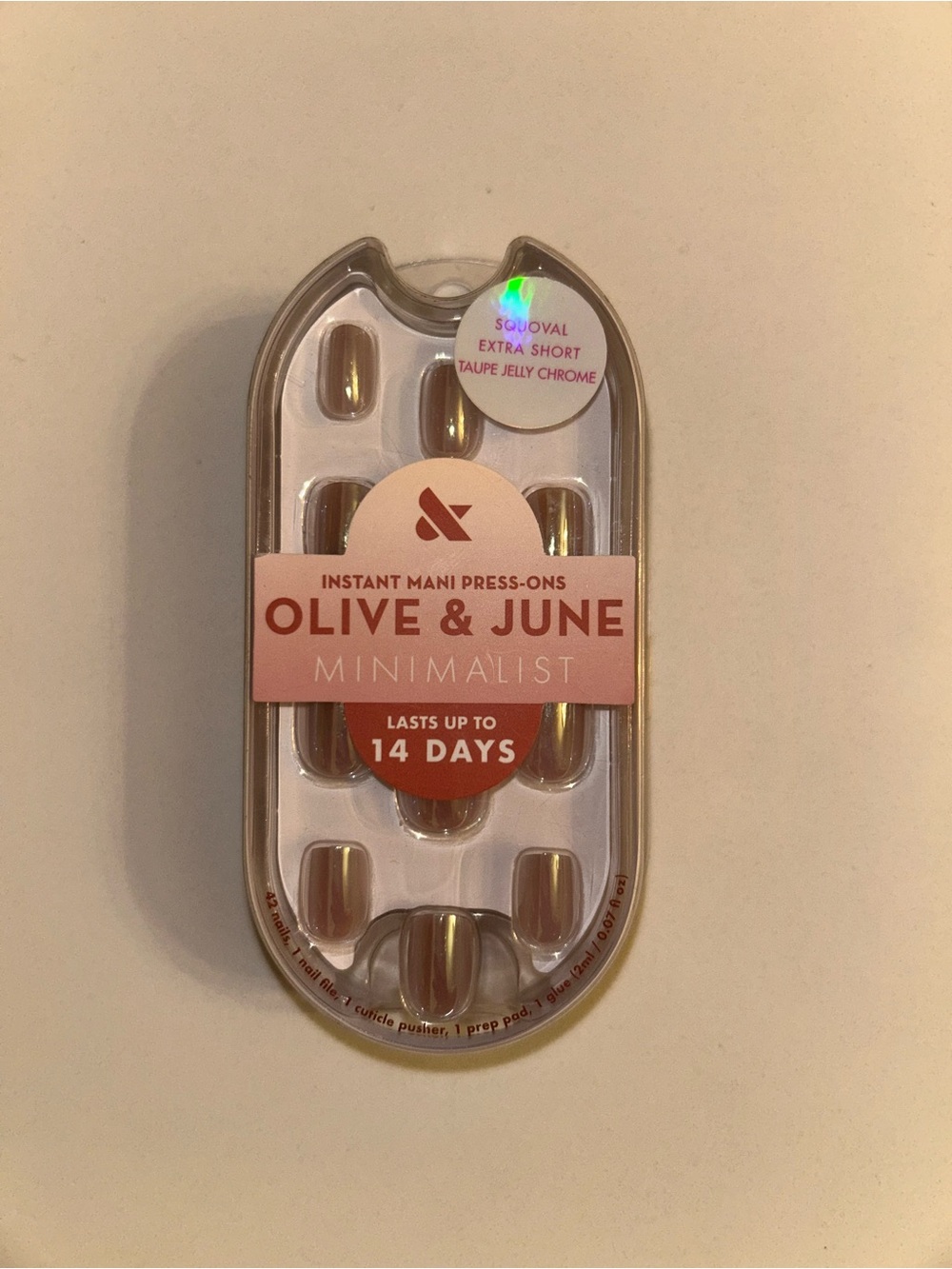 Minimalist Press-On Nails — Taupe Jelly Chrome